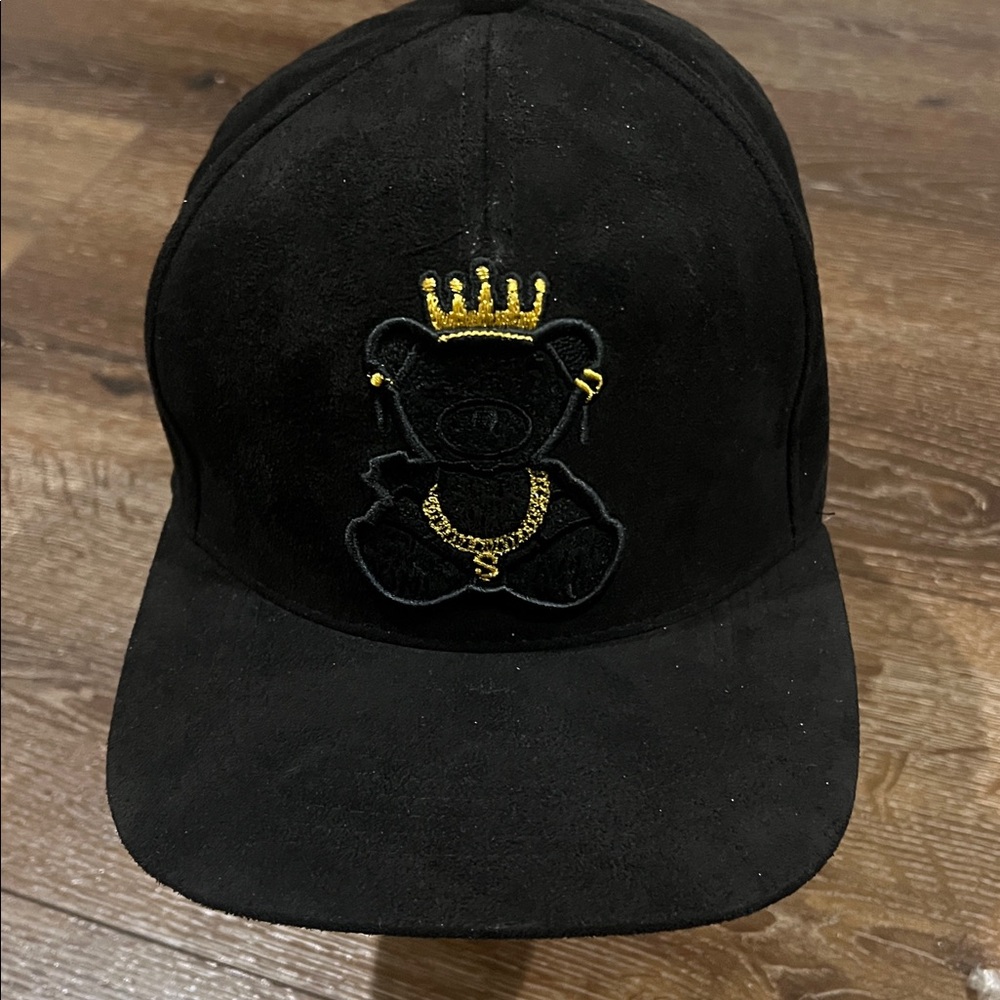 King crown bear by top level Black Cap with Gold Embroidered suede one size